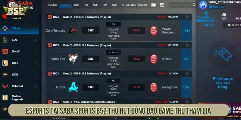 Esports tại Saba Sports B52 thu hút đông đảo game thủ tham gia